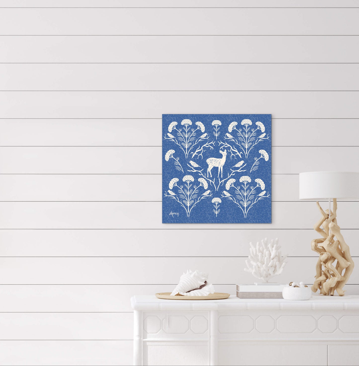 Appalachian Yarrow, Deer and Goldfinches — Premium Matte Paper Poster