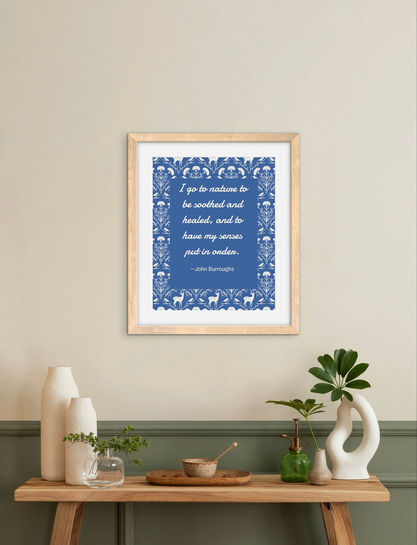 Appalachian Yarrow, Deer and Goldfinch with Quote — Premium Matte Paper Wooden Framed Poster