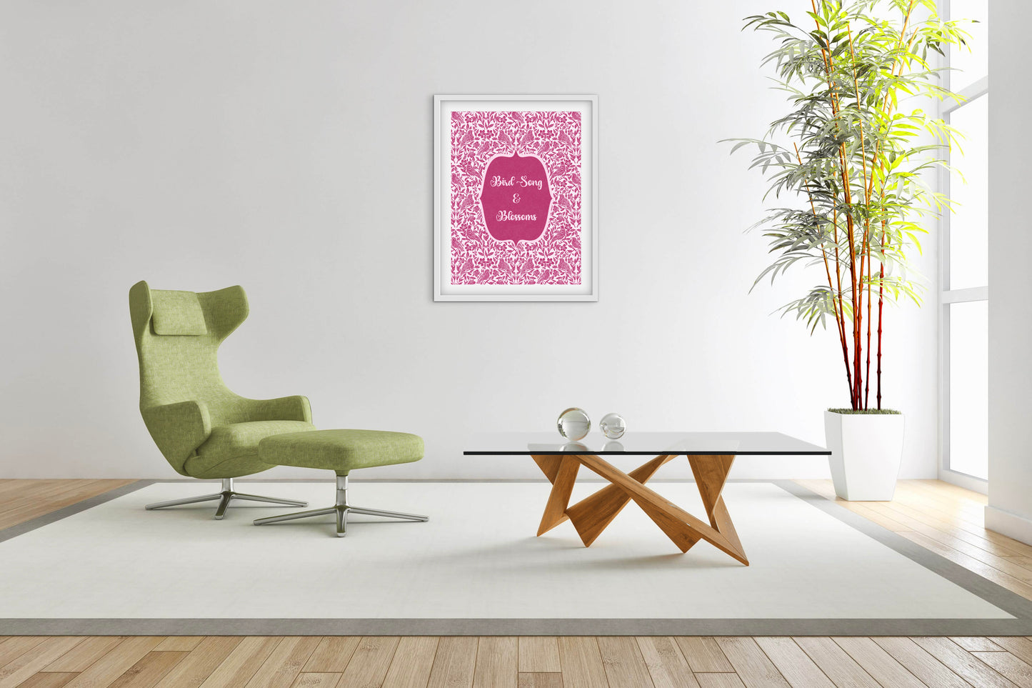Bird Song & Blossoms — Premium Matte Paper Wooden Framed Poster