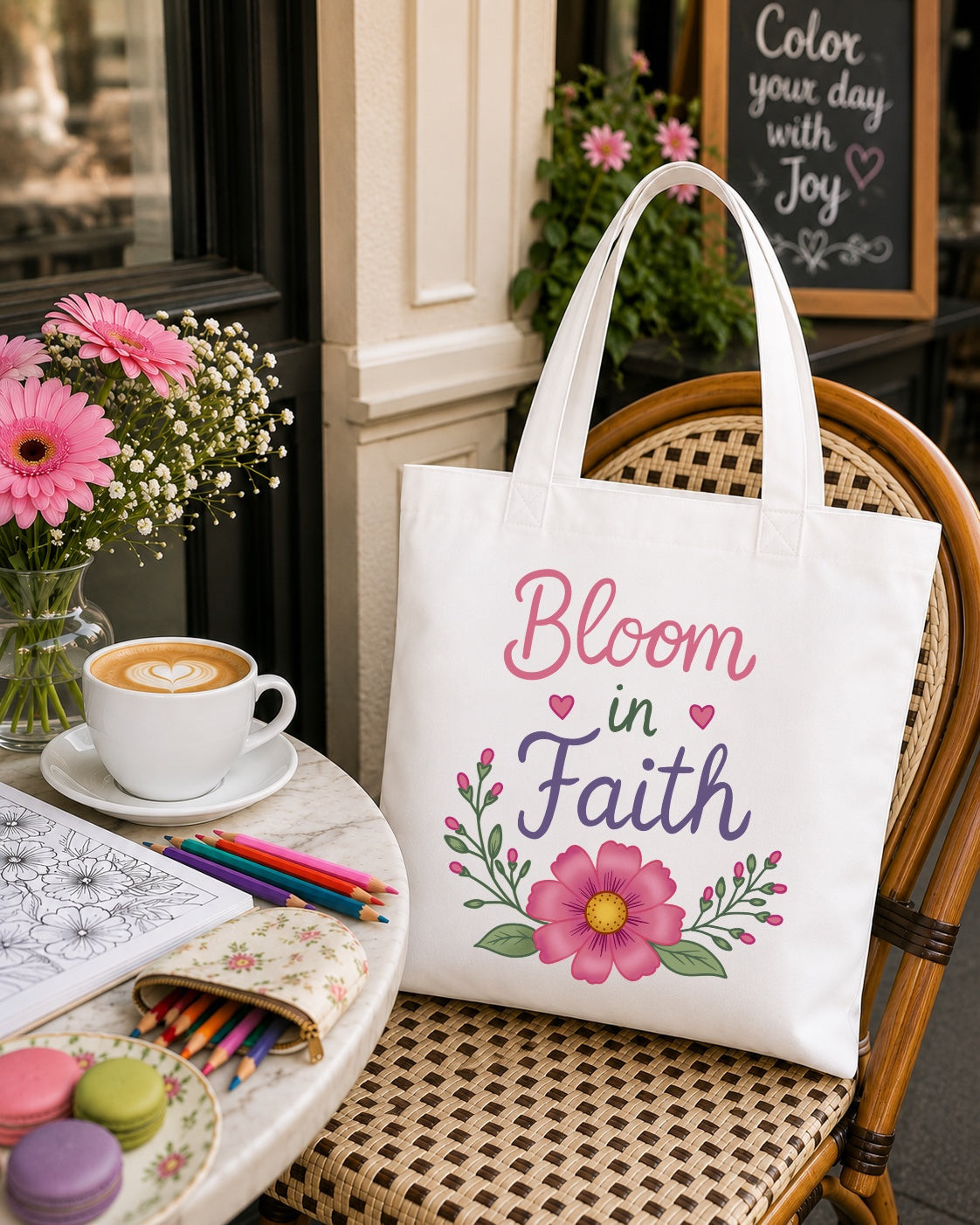 Bloom in Faith Floral Tote Bag — Inspirational Scripture Gift