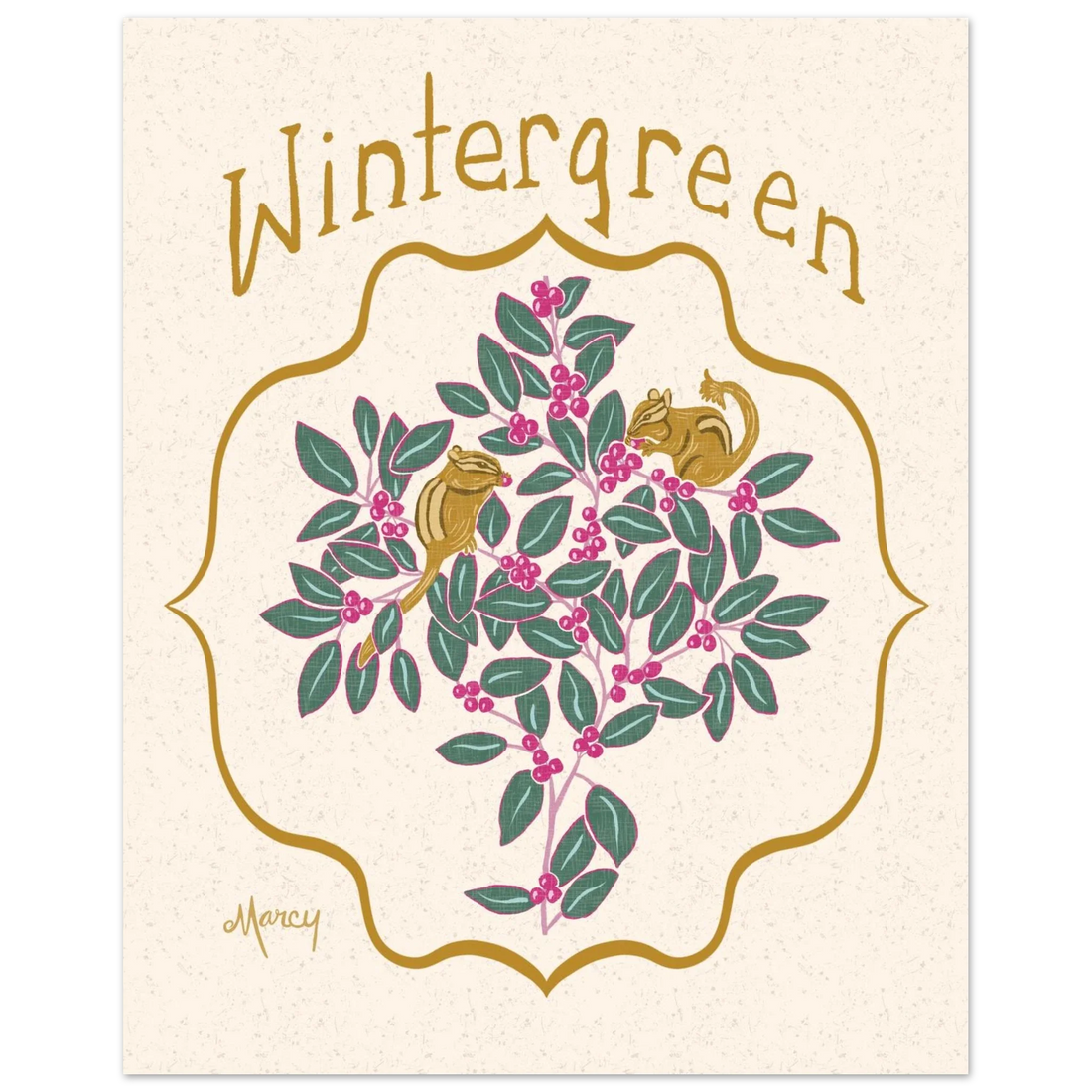 Wintergreen and chipmunks poster print