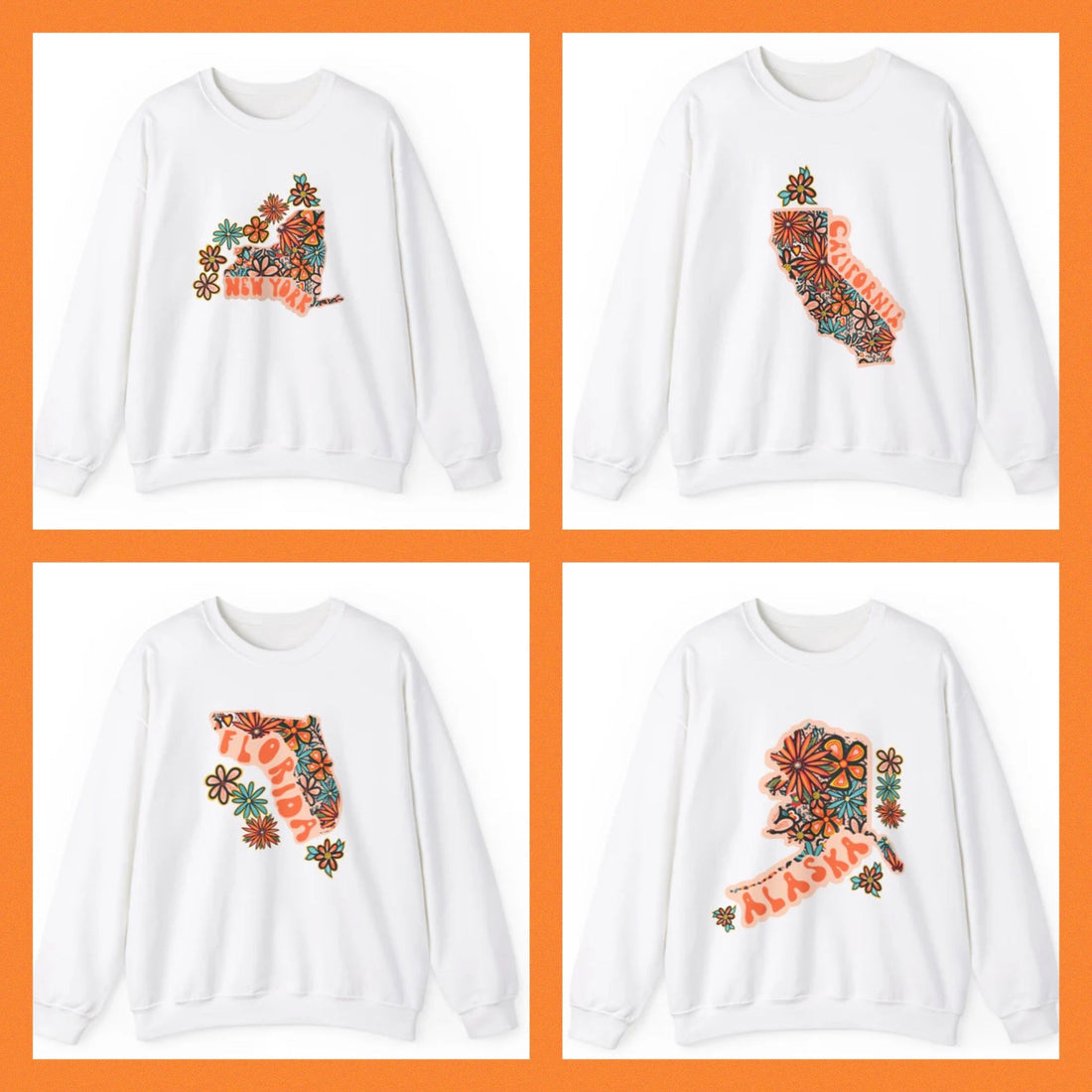 🌼🌻Groovy New Collection: Retro 70s Flower Power Sweatshirts Featuring All 50 States🌻🌼