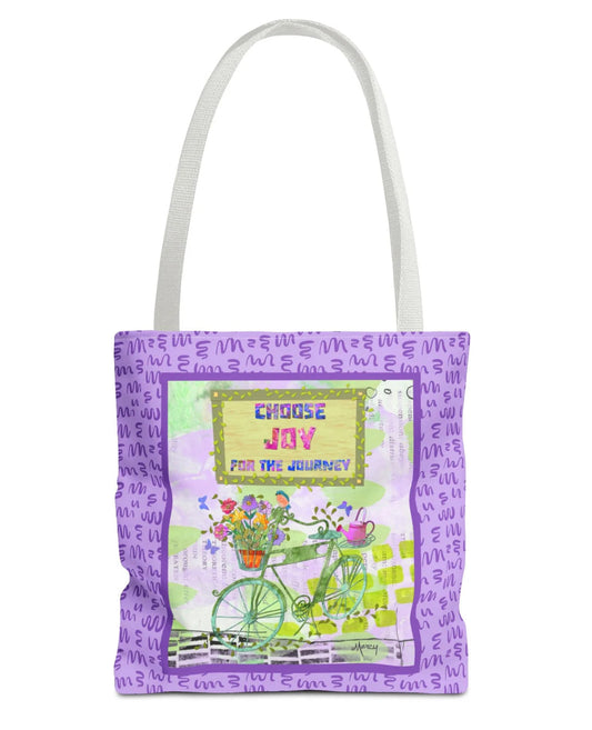 Choose Joy bicycle collage tote bag