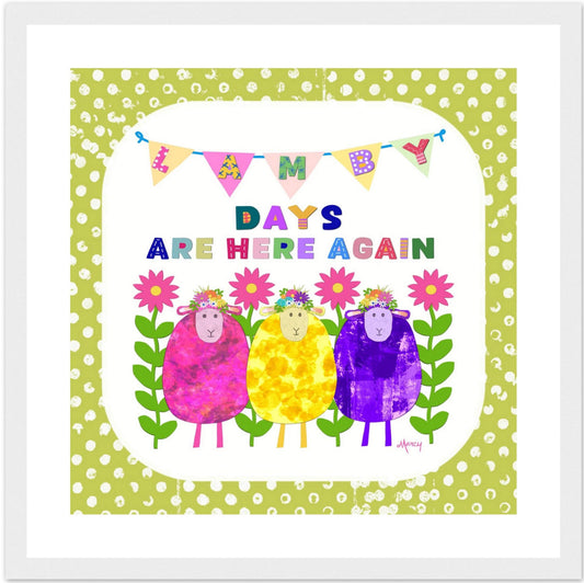 Lamby days are here again collage illustration framed print
