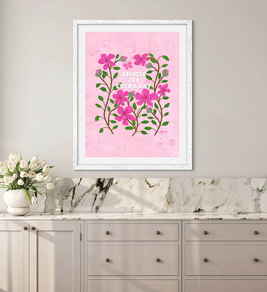 Choose joy every day pink Azalea‘s collage Wood framed premium Matte print