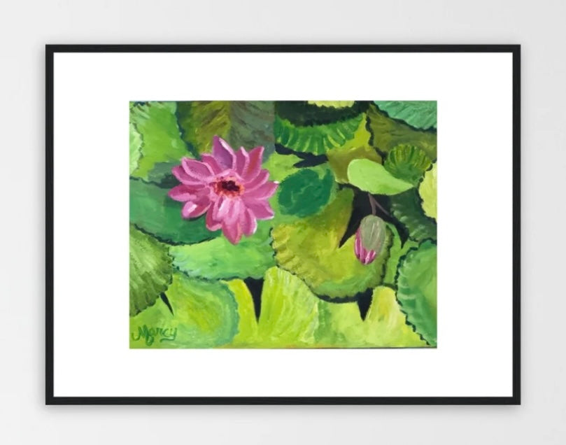 Pink Waterlily on Citron Lily Pads