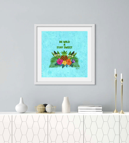 Pineapple collage wood-framed print