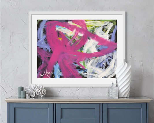 Confidence - pink blue and white abstract painting