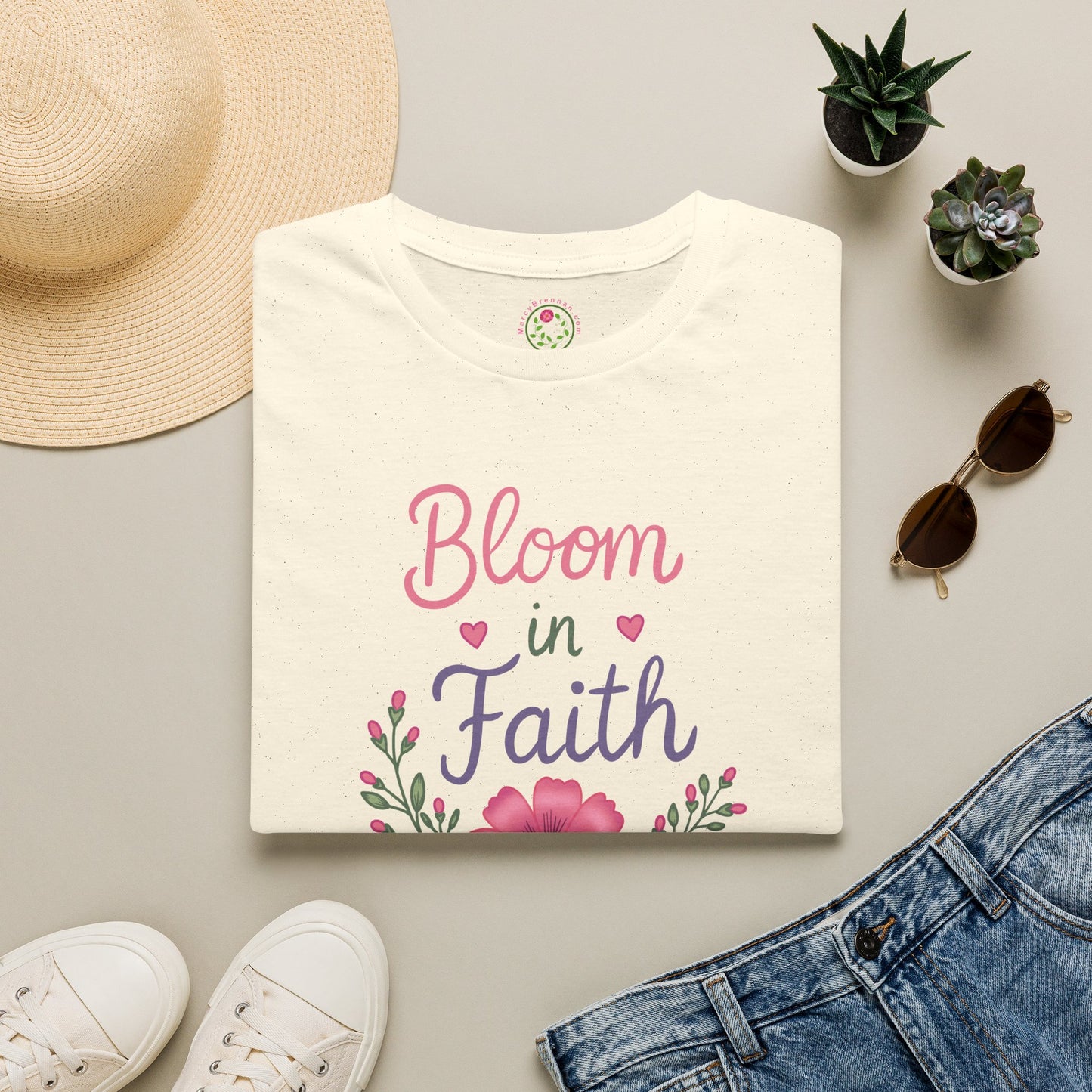 Bloom in Faith T-Shirt — Floral Inspirational Christian Tee