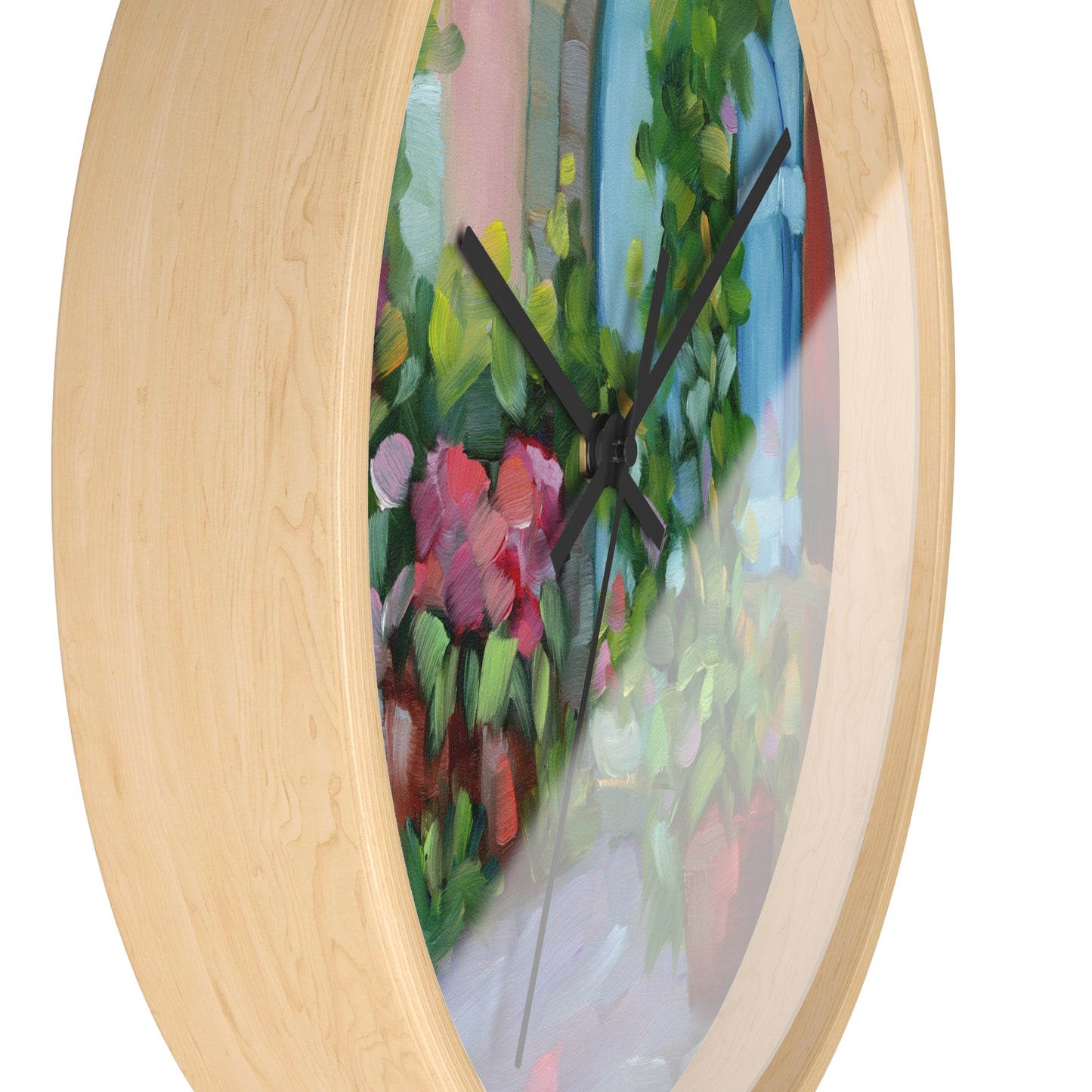 Mediterranean Garden Wall Clock — Floral Courtyard Art Timepiece