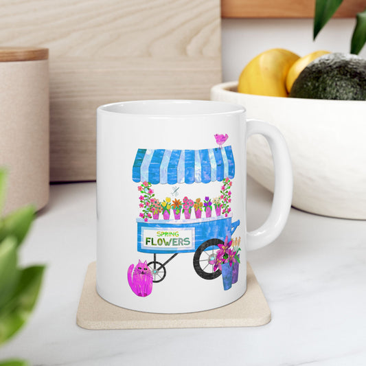 Spring Flower Cart Collage Ceramic Mug 11oz & 15oz