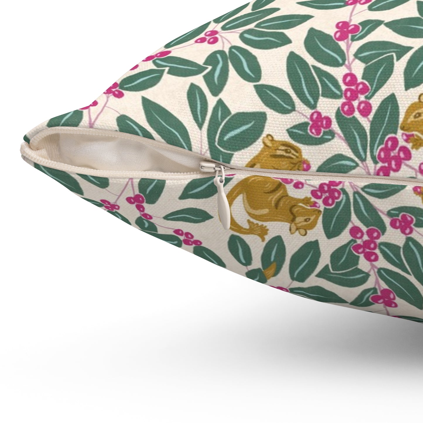 Wintergreen and Chipmunks Spun Polyester Square Pillow