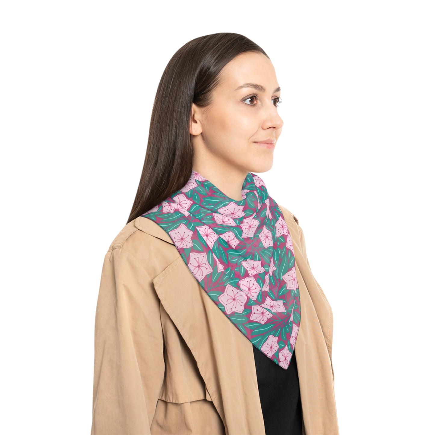 Pink Mountain Laurel Blossoms Square Scarf — Lightweight Botanical Pattern