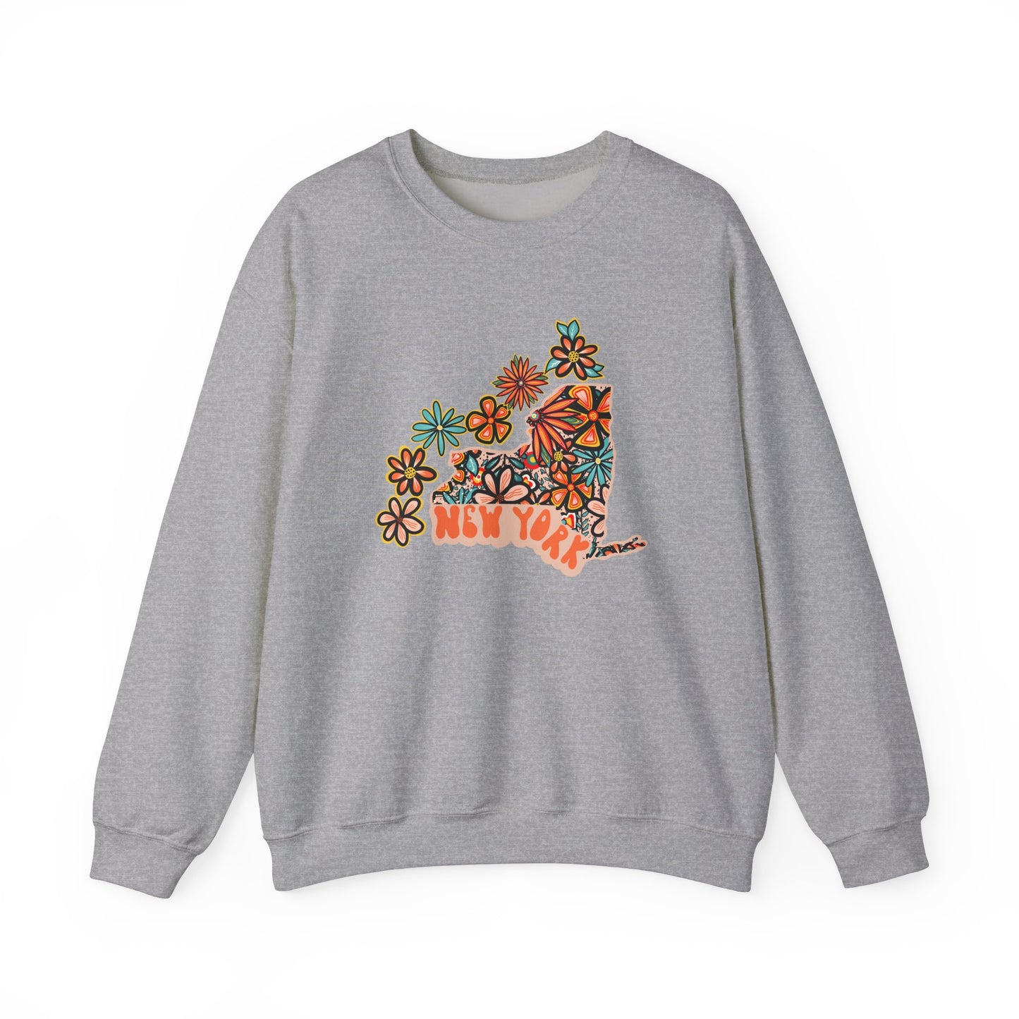 Retro 70s Flowers New York State Design — Heavy Blend™ Crewneck Sweatshirt