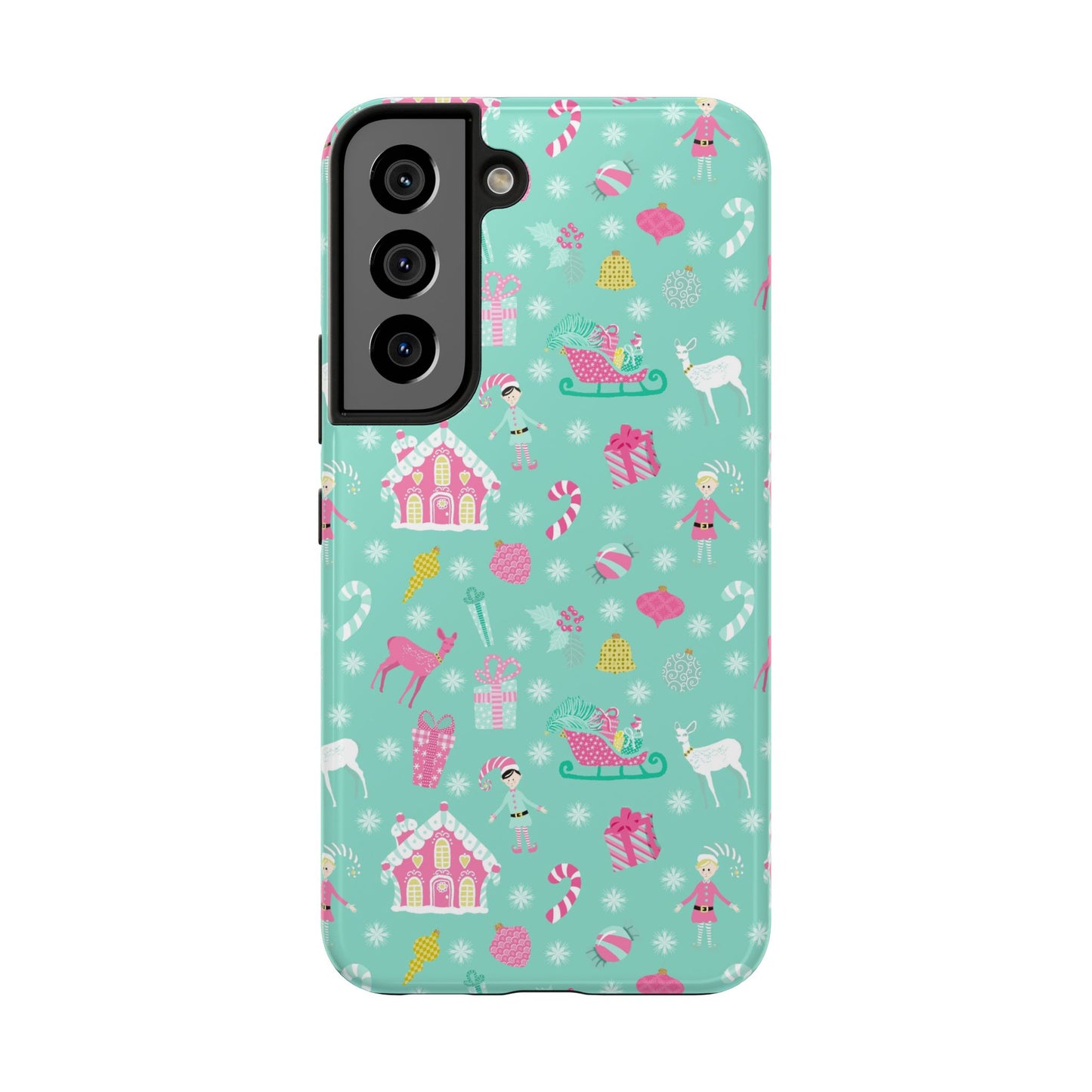 Pastel Christmas on Turquoise Tough Phone Cases