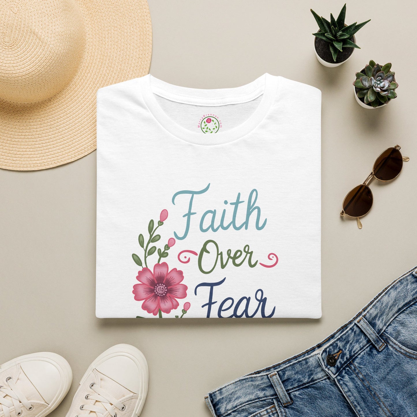 Faith Over Fear Floral T-Shirt — Inspirational Christian Tee