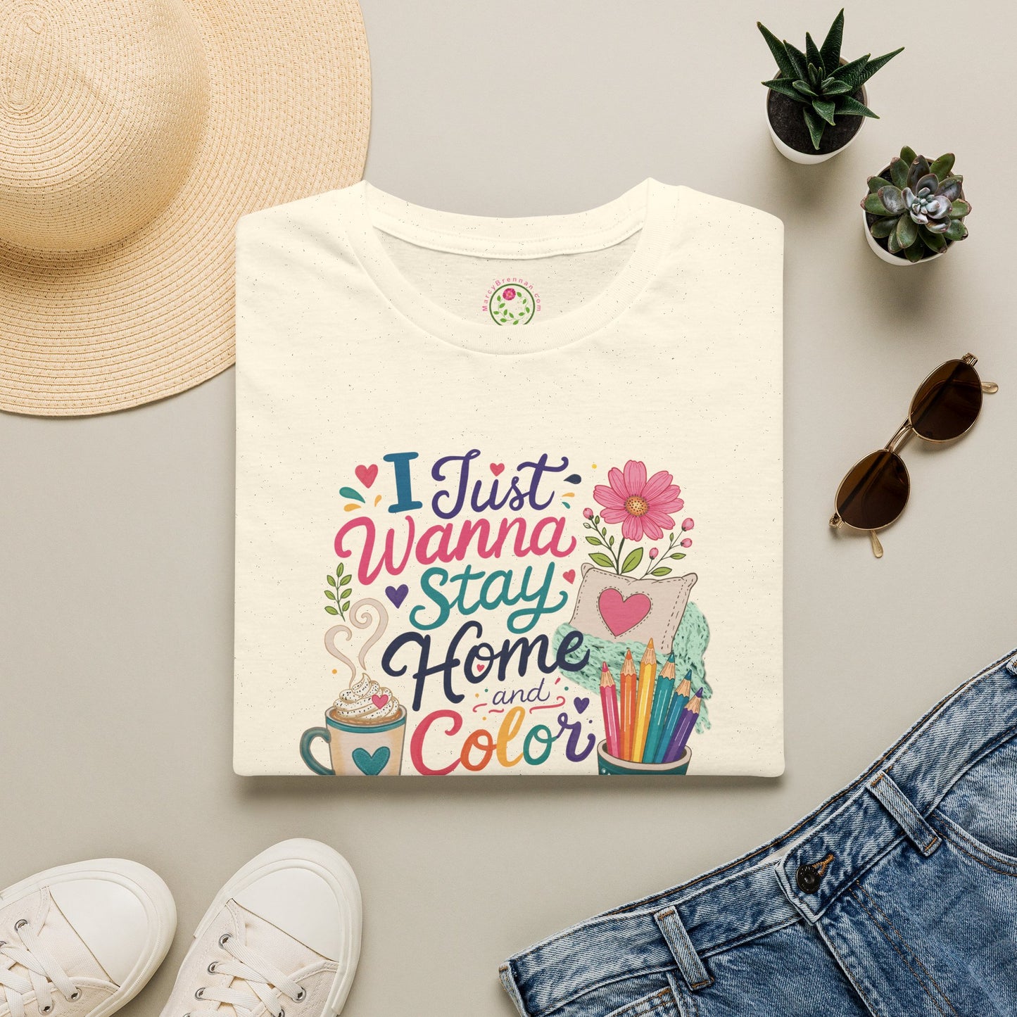 Coloring Books T-Shirt — "I Just Wanna Stay Home and Color" Floral Design