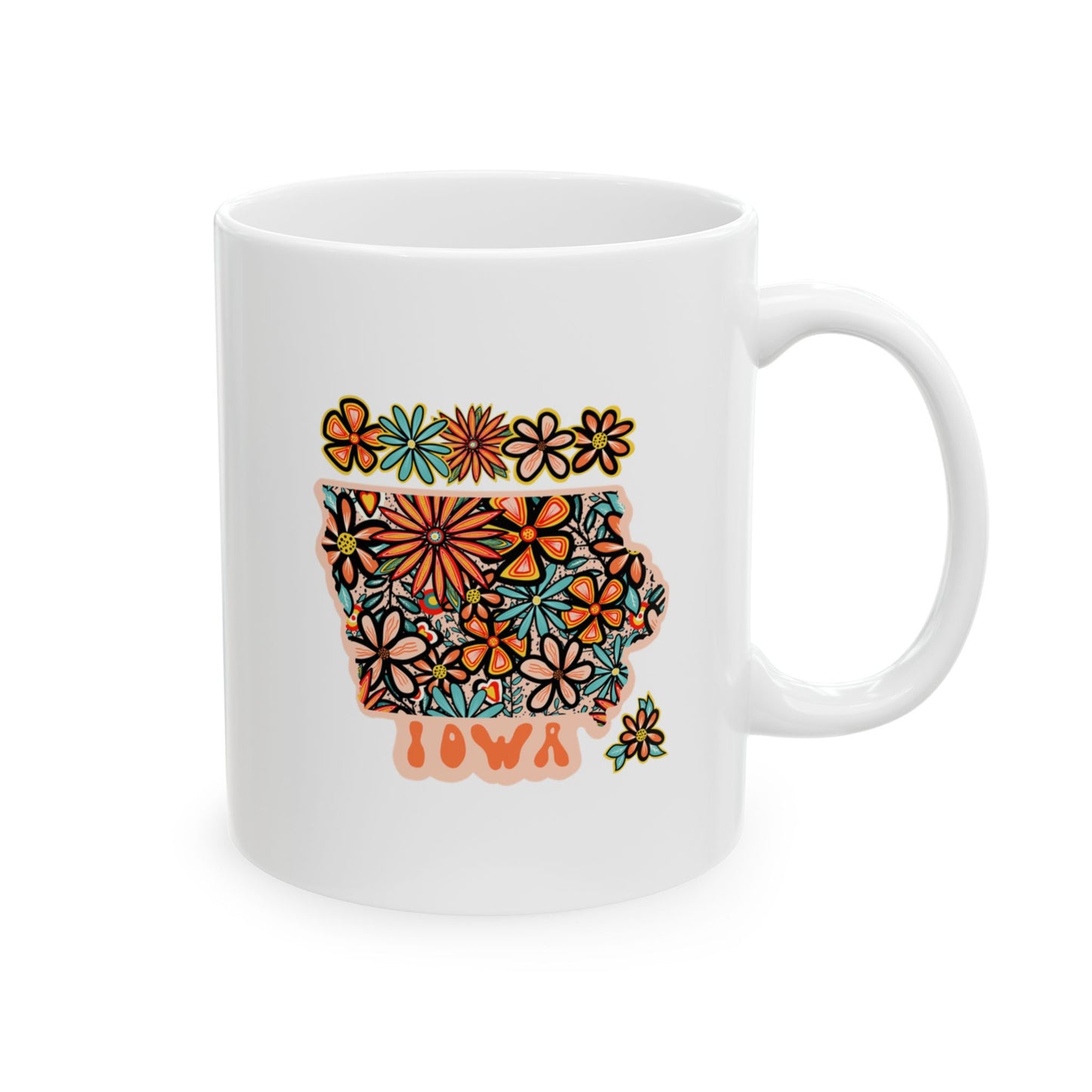 Retro 70s Flowers Iowa Ceramic Mug 11 oz and 15 oz