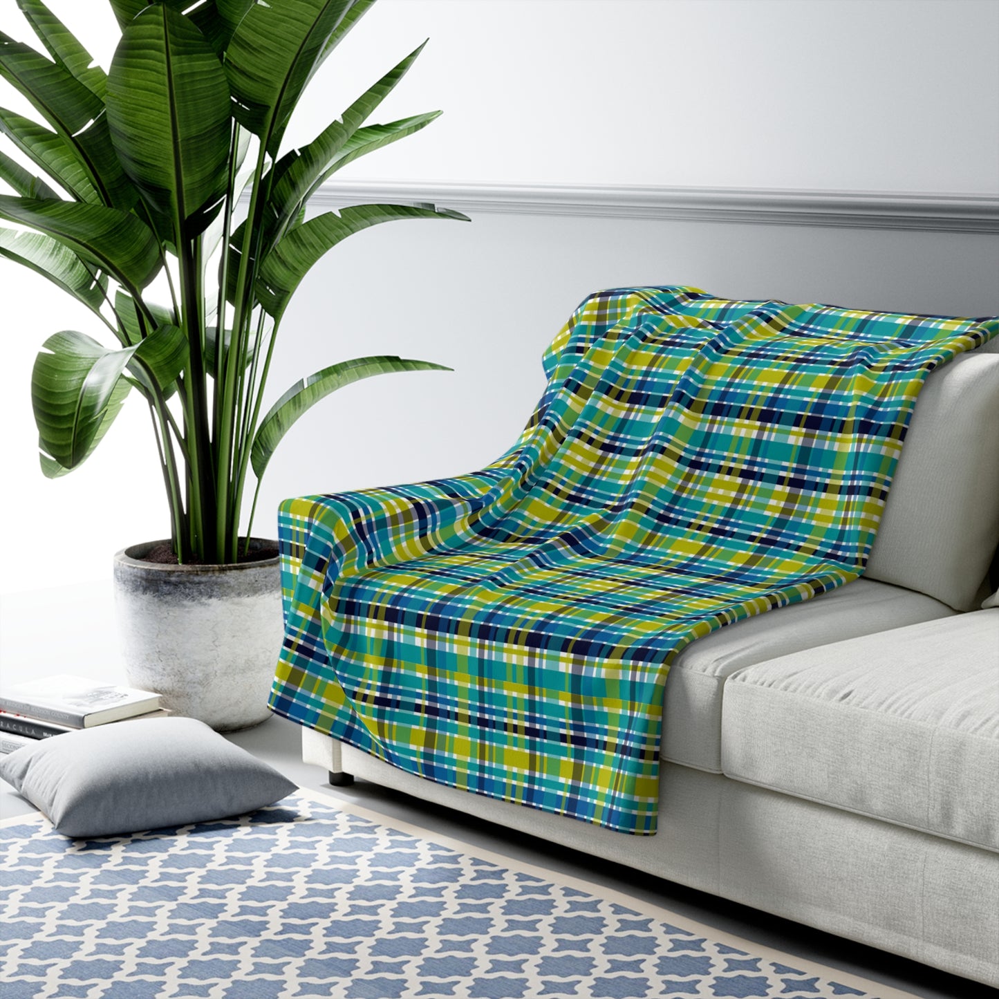 Boho Psychadelic Plaid Sherpa Fleece Blanket