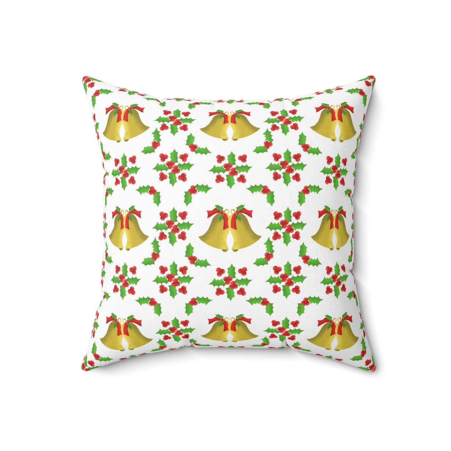 Bells and Holly Spun Polyester Square Pillow