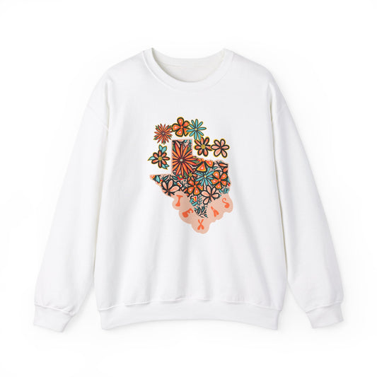 Retro 70s Flowers Texas State Design — Heavy Blend™ Crewneck Sweatshirt