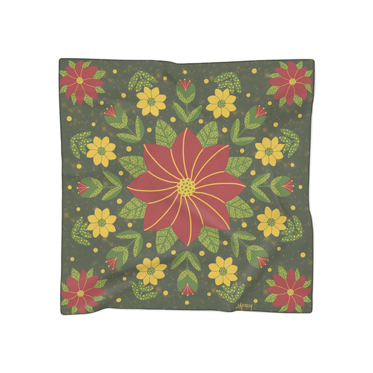 Red and Yellow Floral Square Scarf