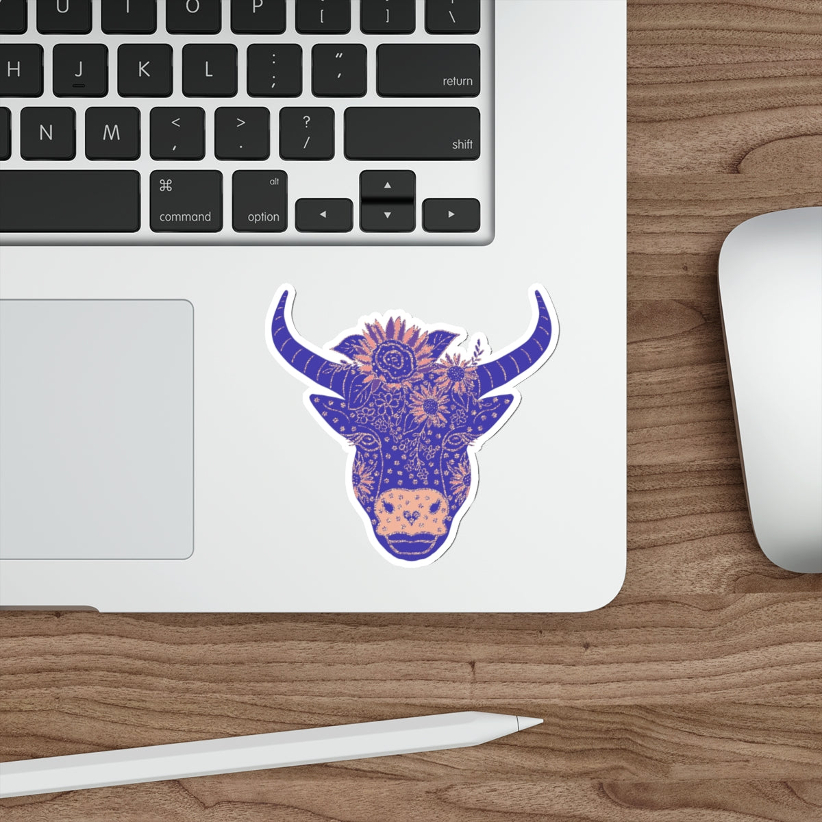 Floral Cow Teri Die-Cut Sticker