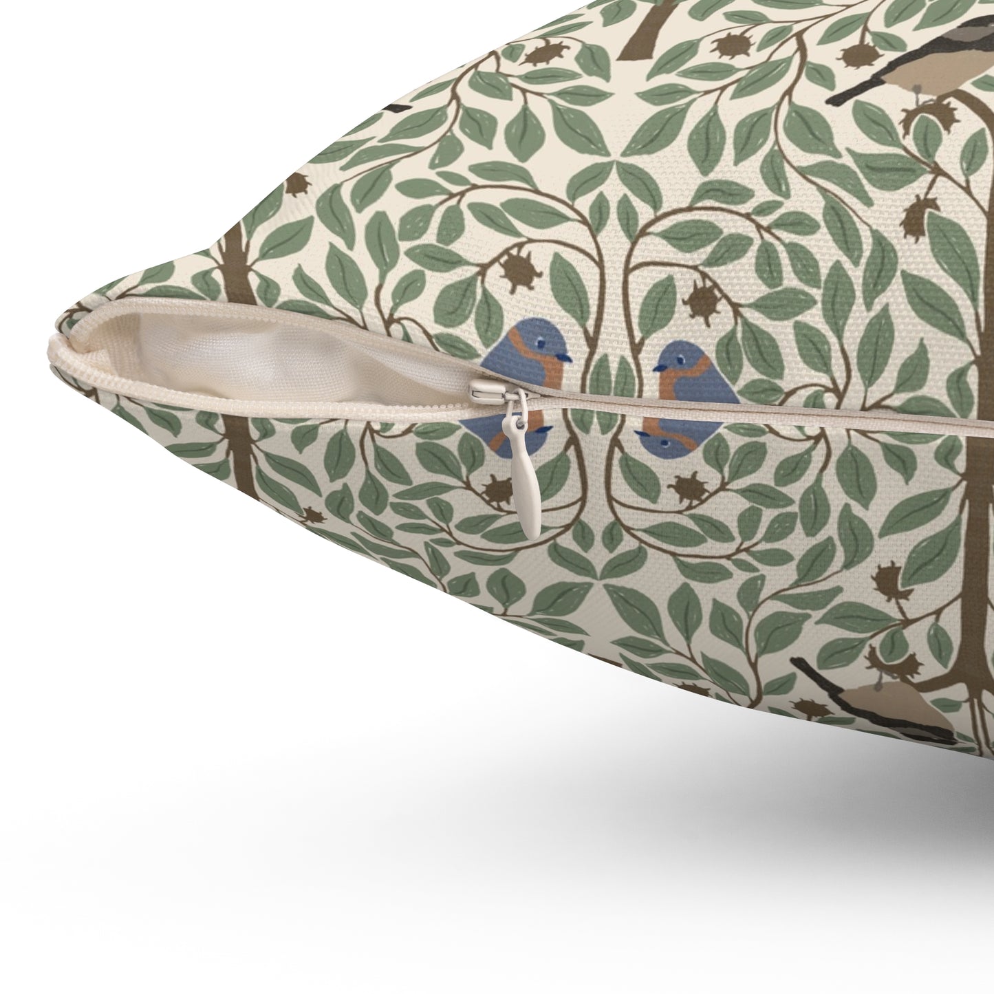 Birds in a Chestnut Tree Spun Polyester Square Pillow