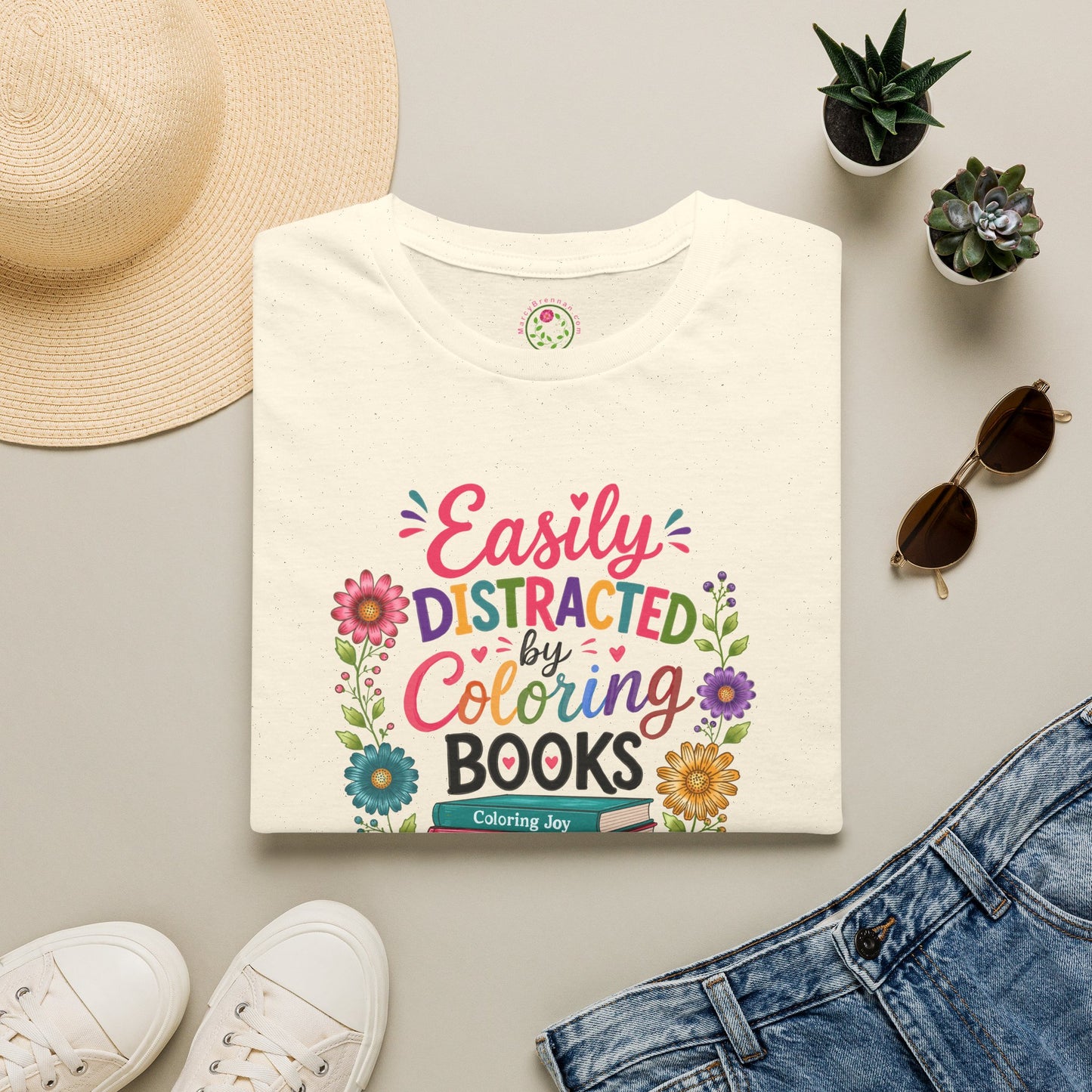 Coloring Books T-Shirt — "Easily Distracted by Coloring Books" Floral Design