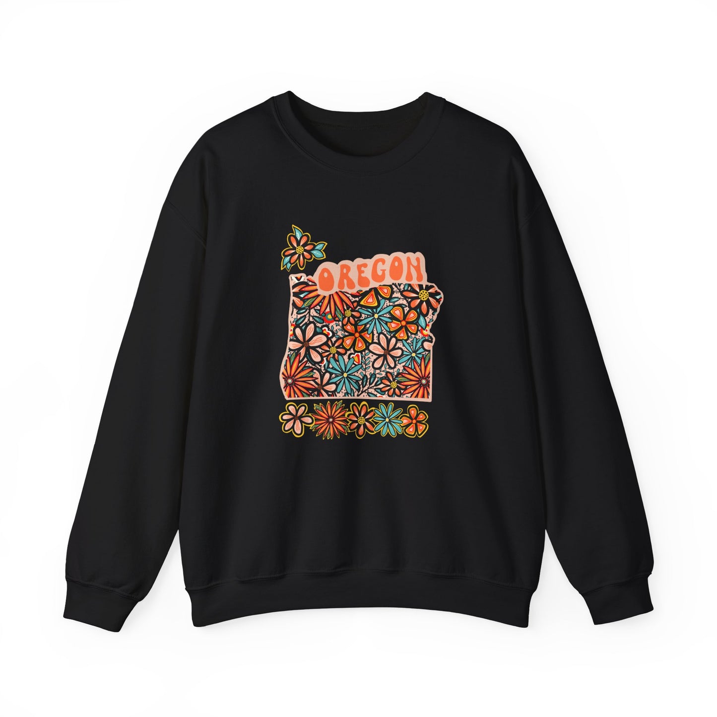 Retro 70s Flowers Oregon State Design — Heavy Blend™ Crewneck Sweatshirt