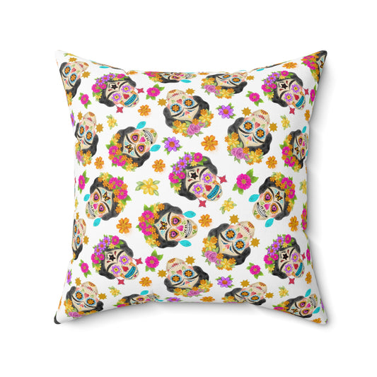 Frida Sugar Skulls Spun Polyester Square Pillow