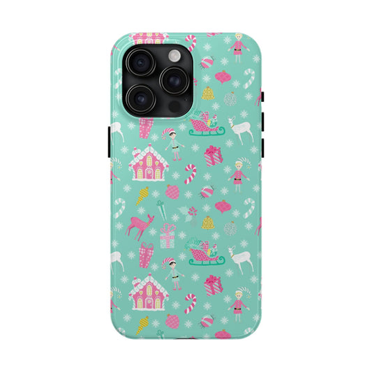 Pastel Christmas on Turquoise Tough Phone Cases