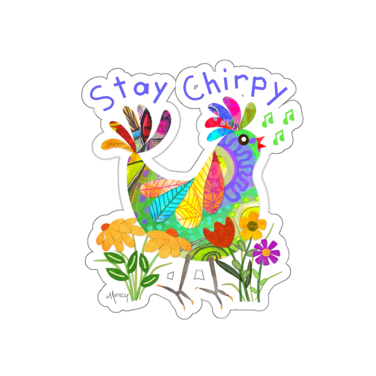 Kooky Bird Collage Die Cut Sticker