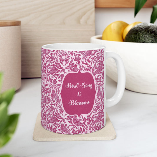Bird Song & Blossoms Ceramic Mug — Botanical Coffee Tea Cup (11oz, 15oz)