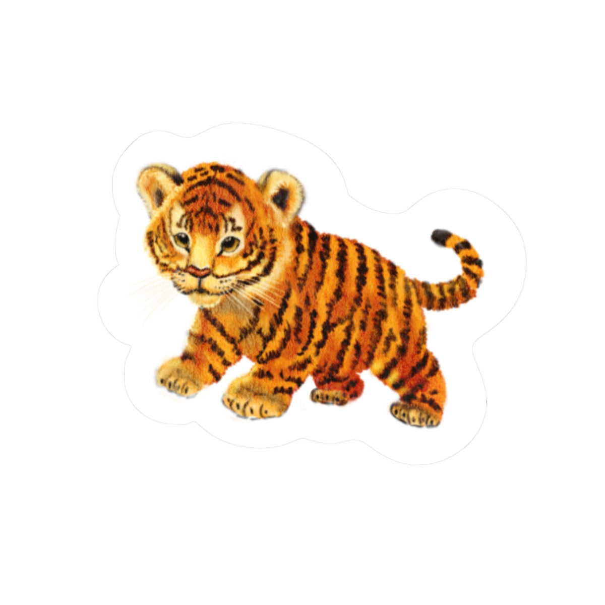 Tiger Cub Kiss-Cut Sticker — Cute Vintage Wildlife Laptop Decal