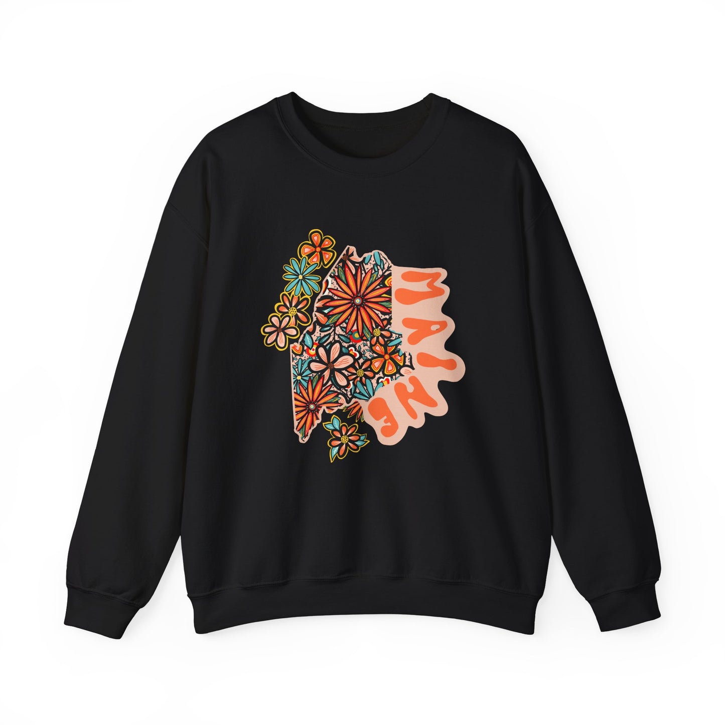 Retro 70s Flowers Maine State Design — Heavy Blend™ Crewneck Sweatshirt