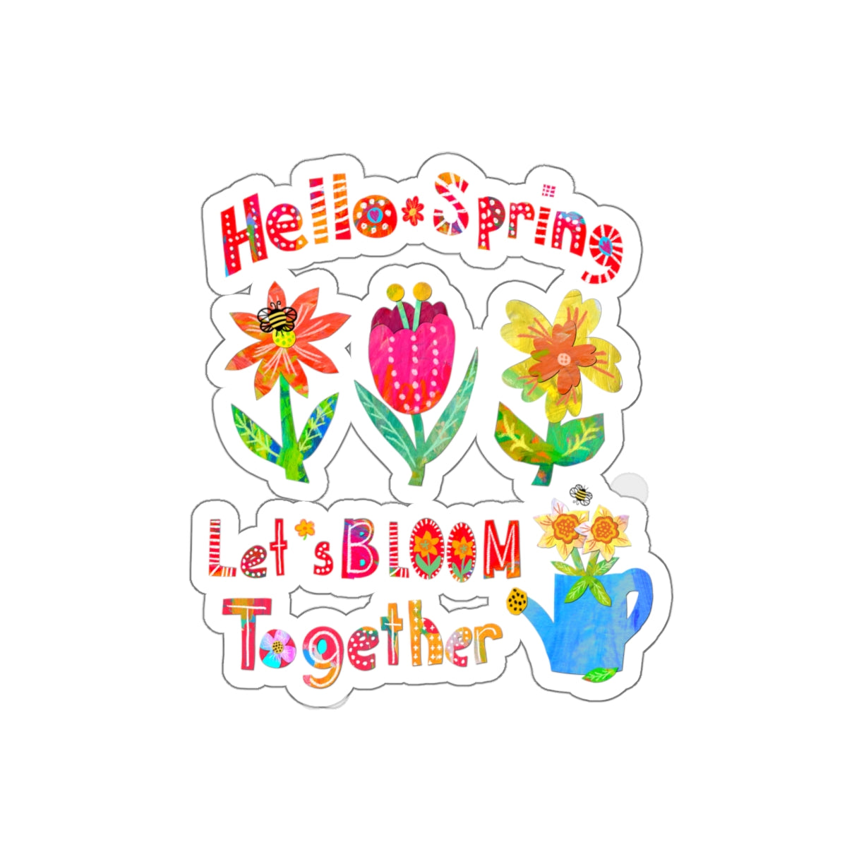 Hello Spring Cart Collage Die Cut Sticker