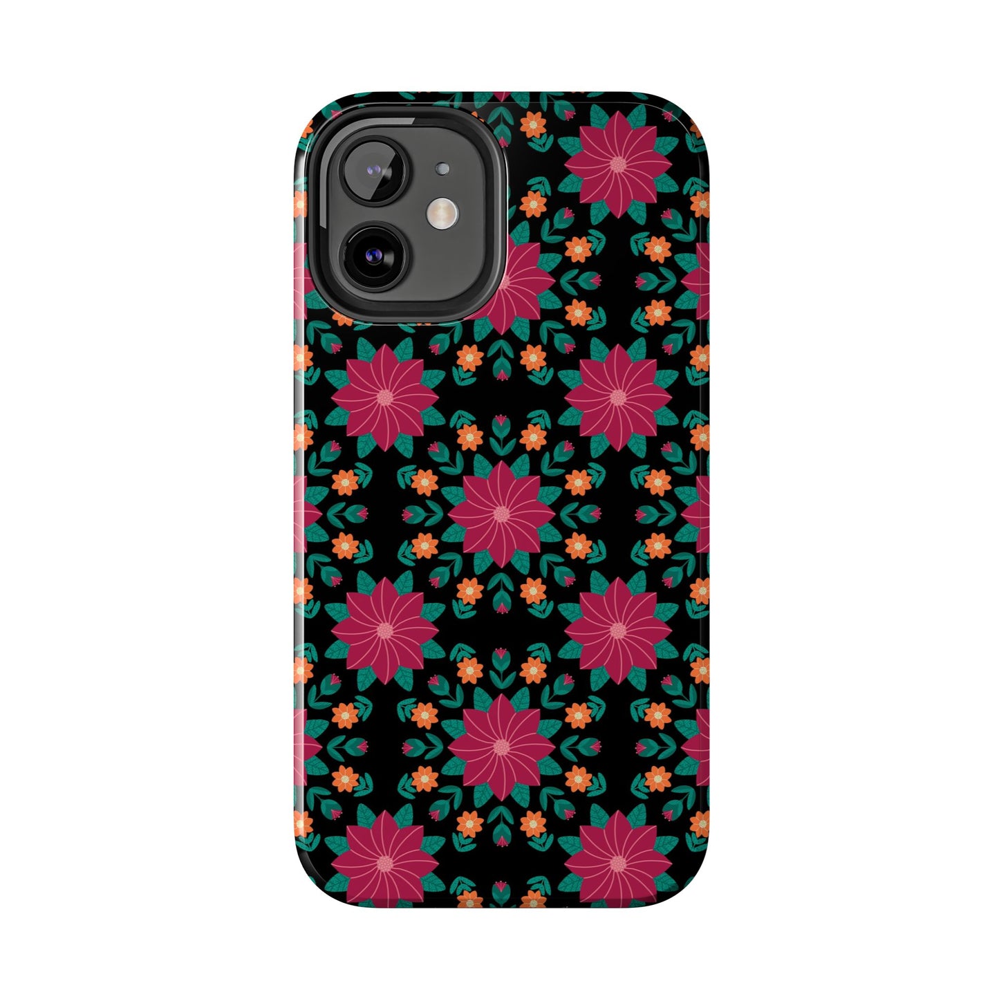 Poinsettias (pink and teal) Tough Phone Cases