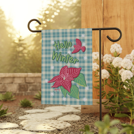 Winter Poinsettia on Teal Blue Plaid Garden & House Banner