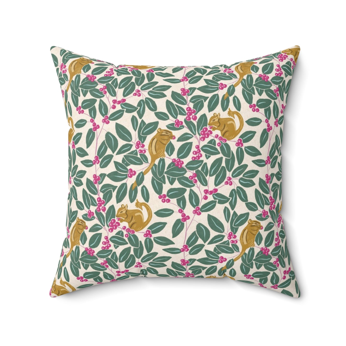 Wintergreen and Chipmunks Spun Polyester Square Pillow