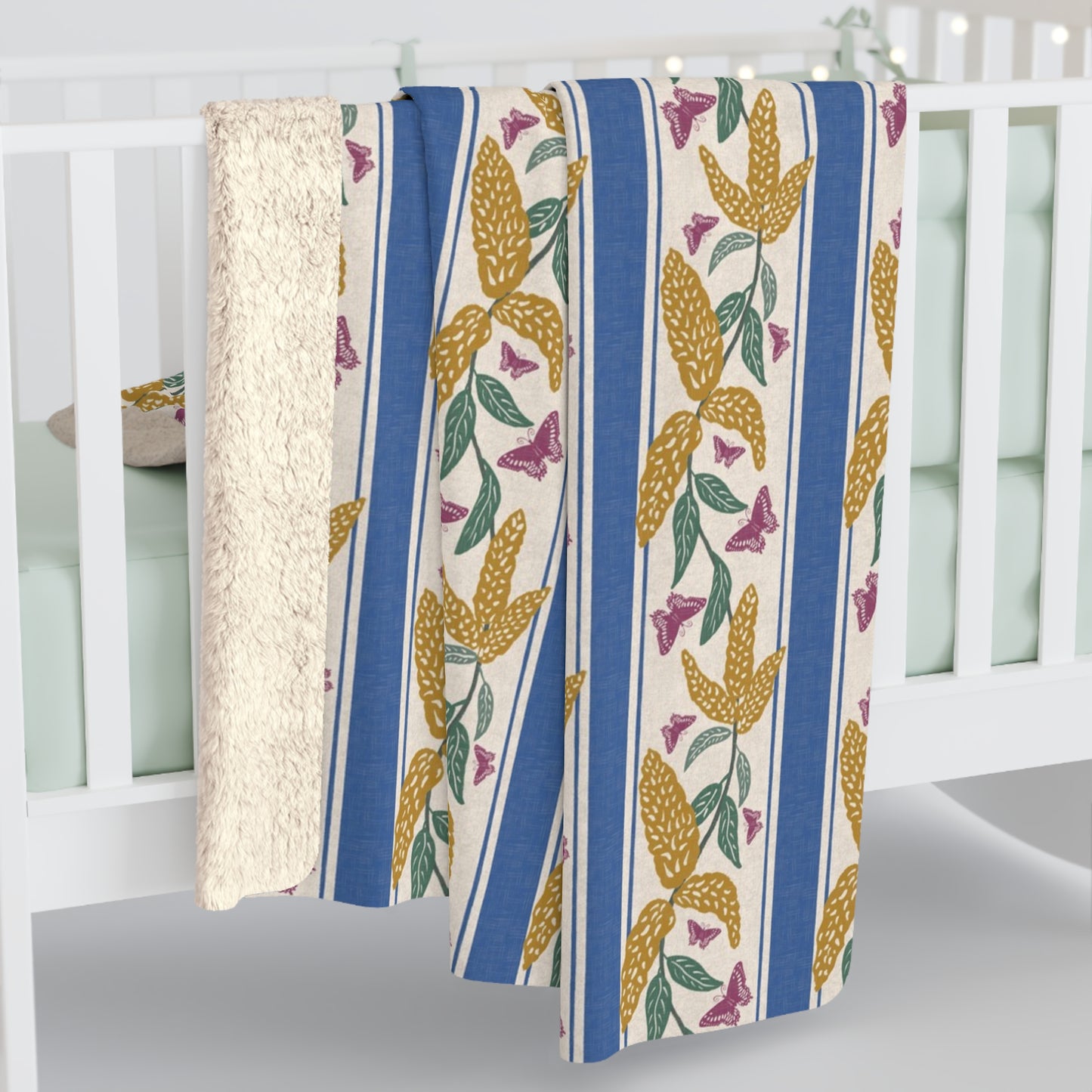 Goldenrod and Butterflies with Monet Quote Sherpa Fleece Blanket