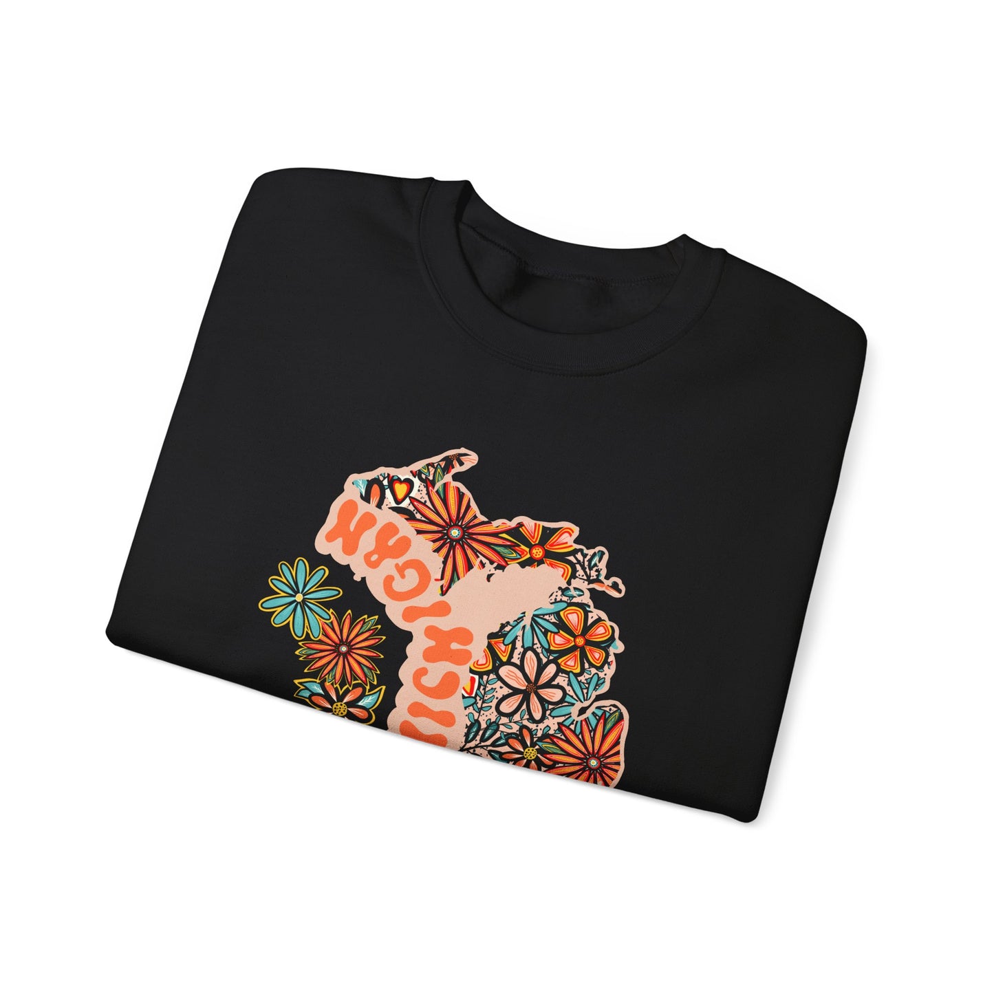 Retro 70s Flowers Michigan State Design — Heavy Blend™ Crewneck Sweatshirt