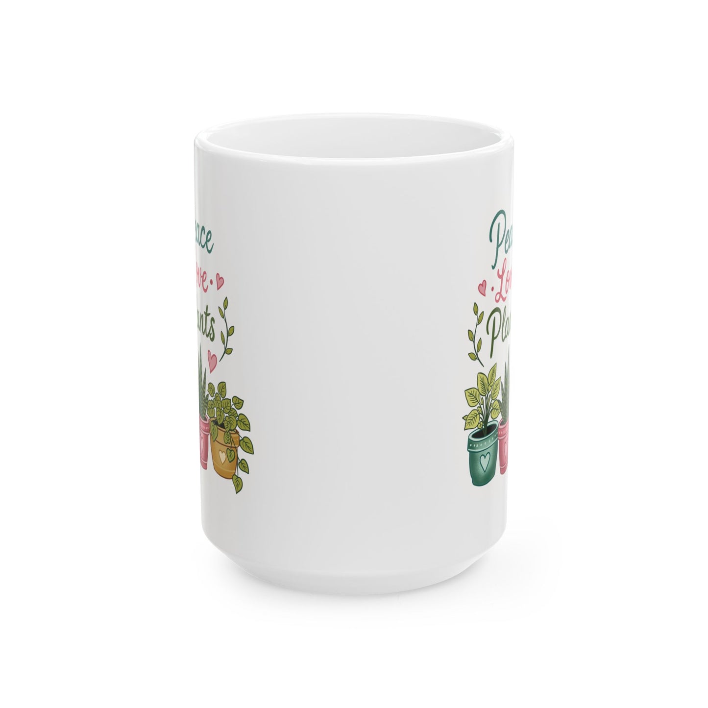 Inspirational Floral Ceramic Mug — "Peace Love Plants" Coffee Cup (11oz & 15oz)