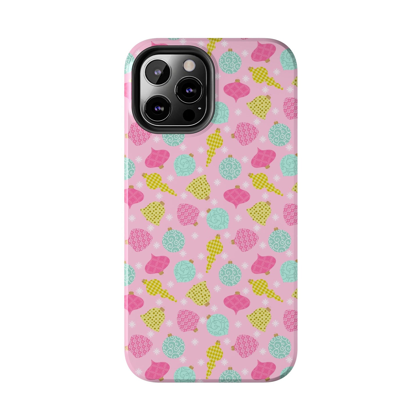 Pastel Christmas Baubles on Pink Tough Phone Cases