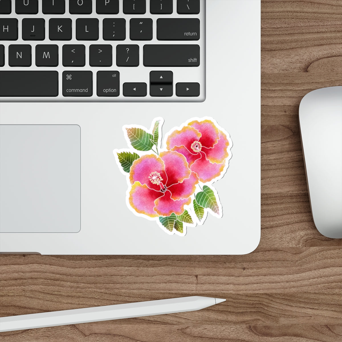 Pink with Yellow-Rimmed Simple Pleasures Hibiscus Die-Cut Stickers