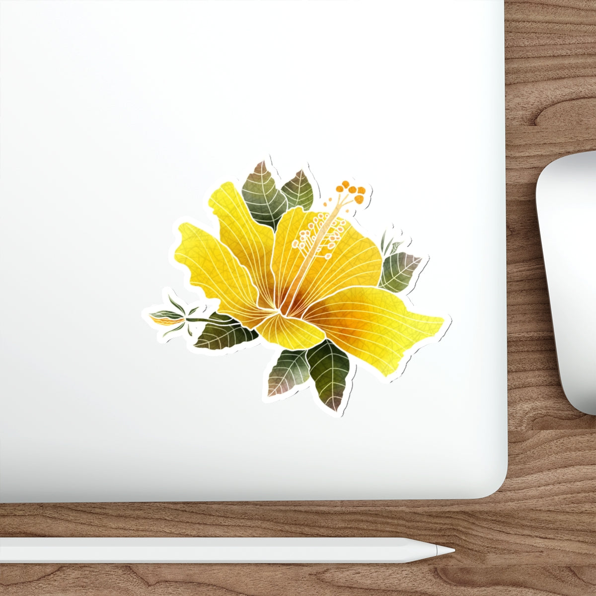 Yellow Hibiscus with Bud and LeavesHibiscus Die-Cut Stickers