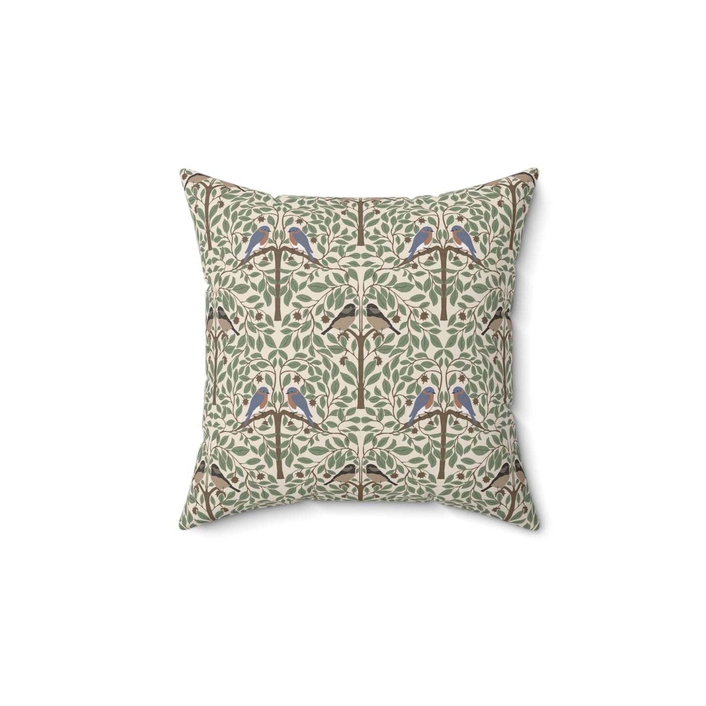 Birds in a Chestnut Tree Spun Polyester Square Pillow