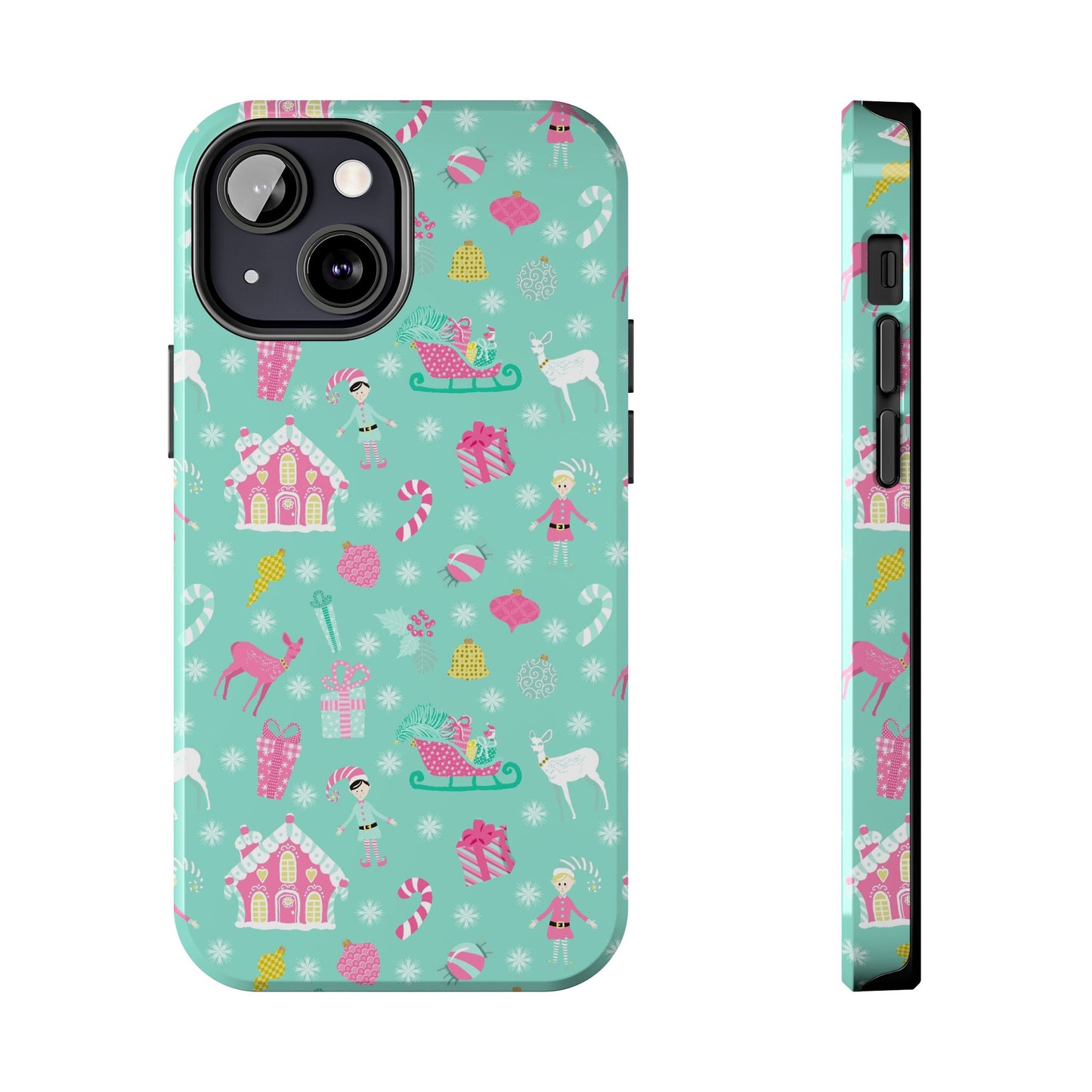 Pastel Christmas on Turquoise Tough Phone Cases