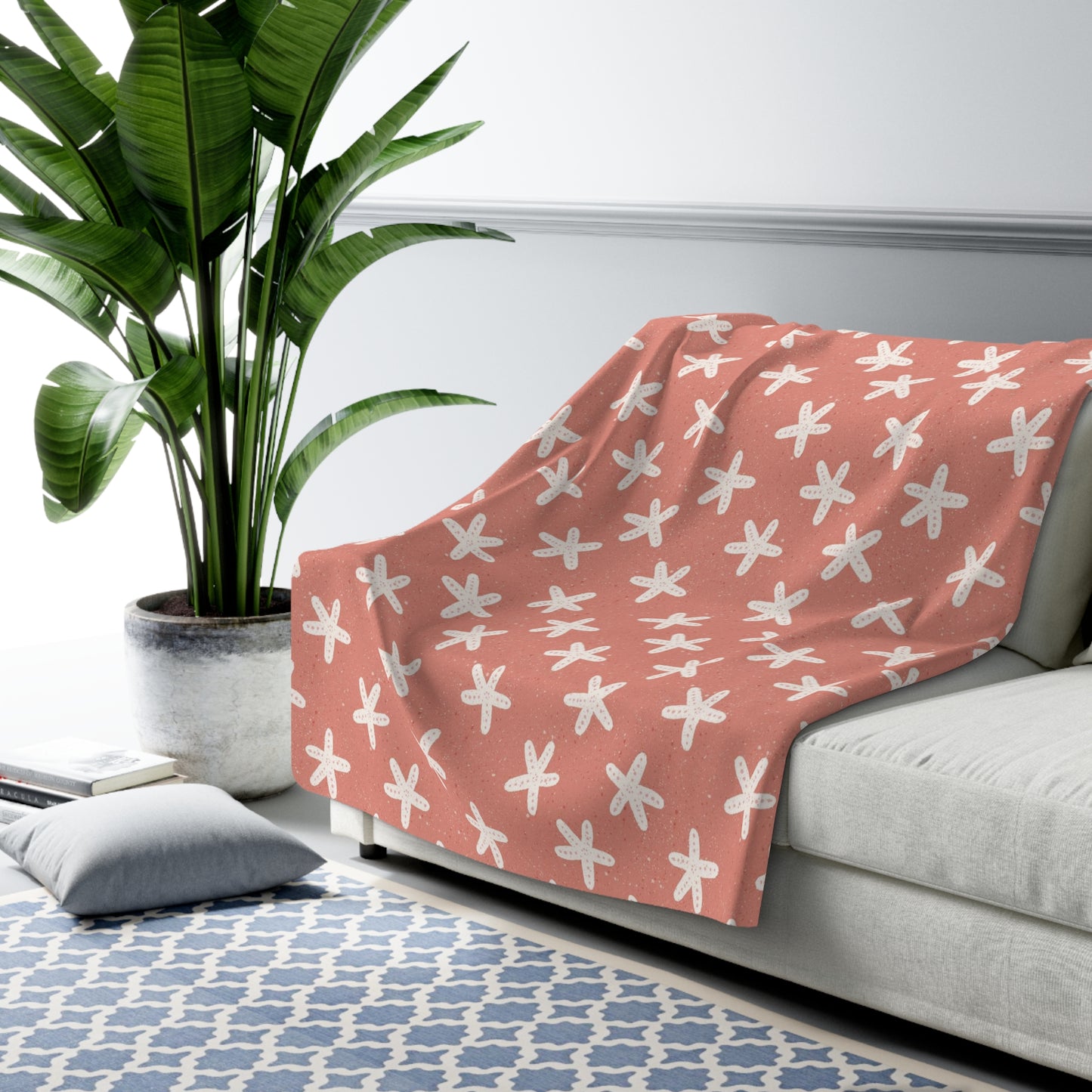 Starfish on Coral Sherpa Fleece Blanket