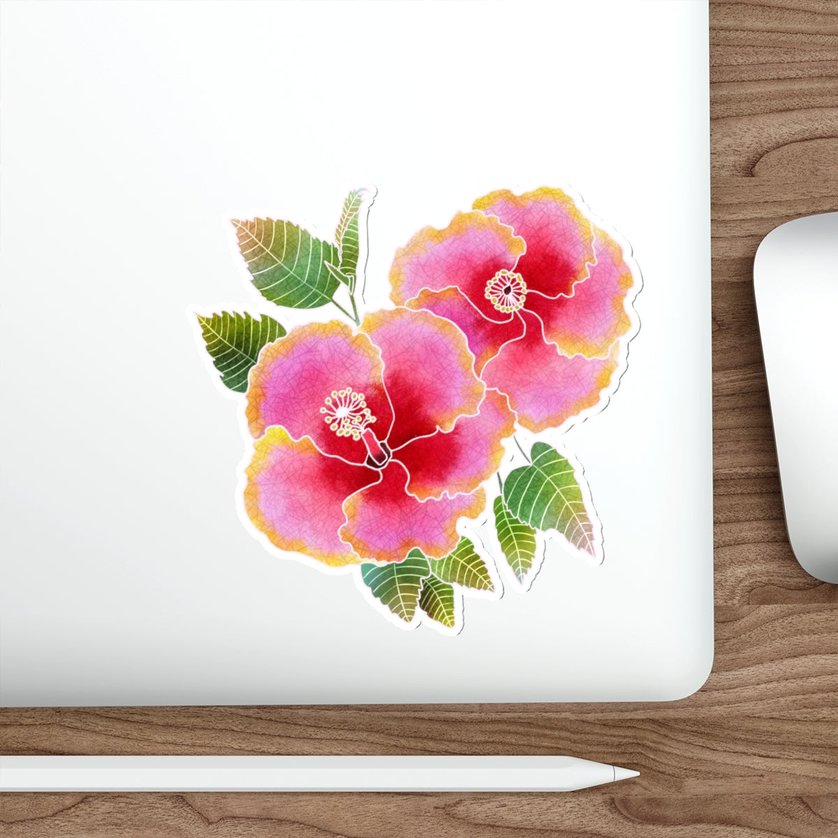 Pink with Yellow-Rimmed Simple Pleasures Hibiscus Die-Cut Stickers